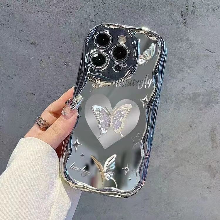 Mirrored Electroplated Lucky Butterfly Phone Case with Silver Edges
